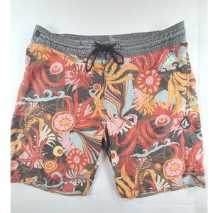 Volcom Swim Trunks Shorts Mens 34 Multicolor Psychedelic Floral Print Beachwear‎